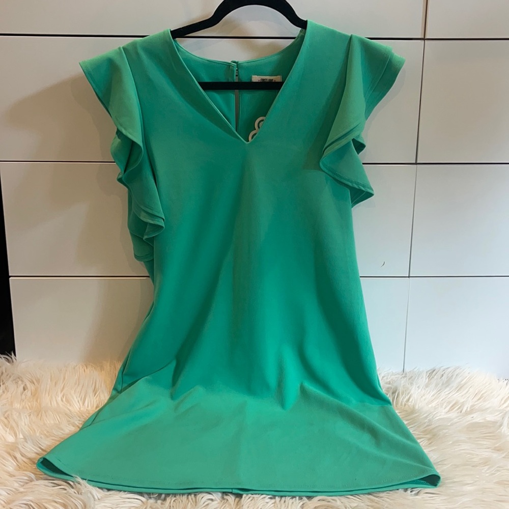 Ruffle V Neck Dress w/ Pockets